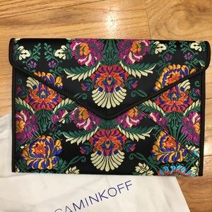 Embroidered envelope clutch with dust bag